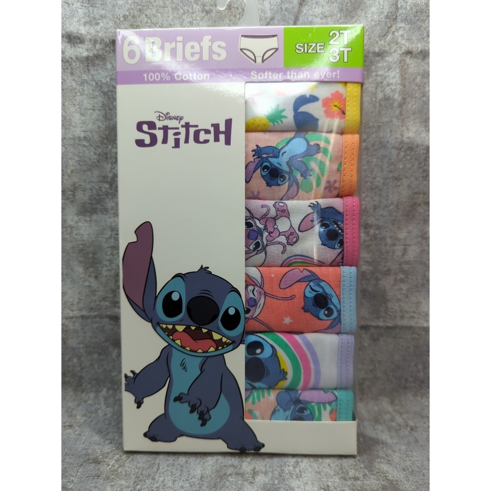 Disney Stitch Girls Briefs -Size 2T/3T -100% Cotton- 6 pack